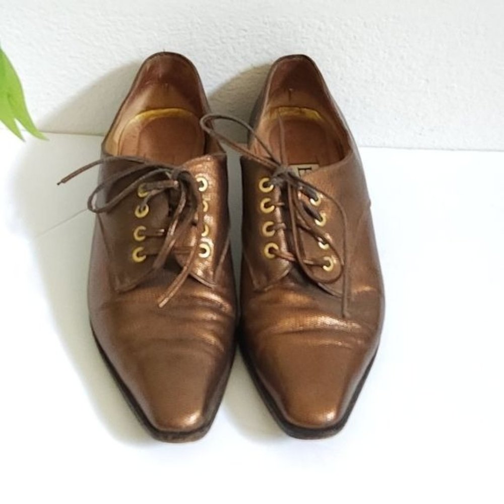 ESCADA Bronze Leather Lace up shoes size 6.5
